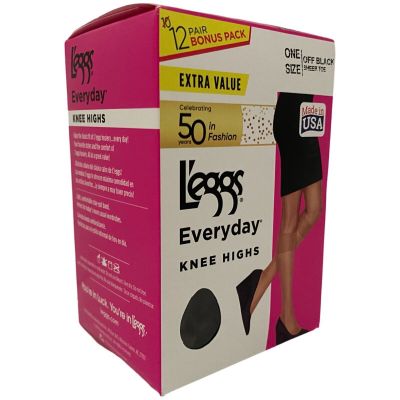 L'eggs Everyday Knee Highs 12 Pair One Size Off Black Sheer Toe NEW USA Made